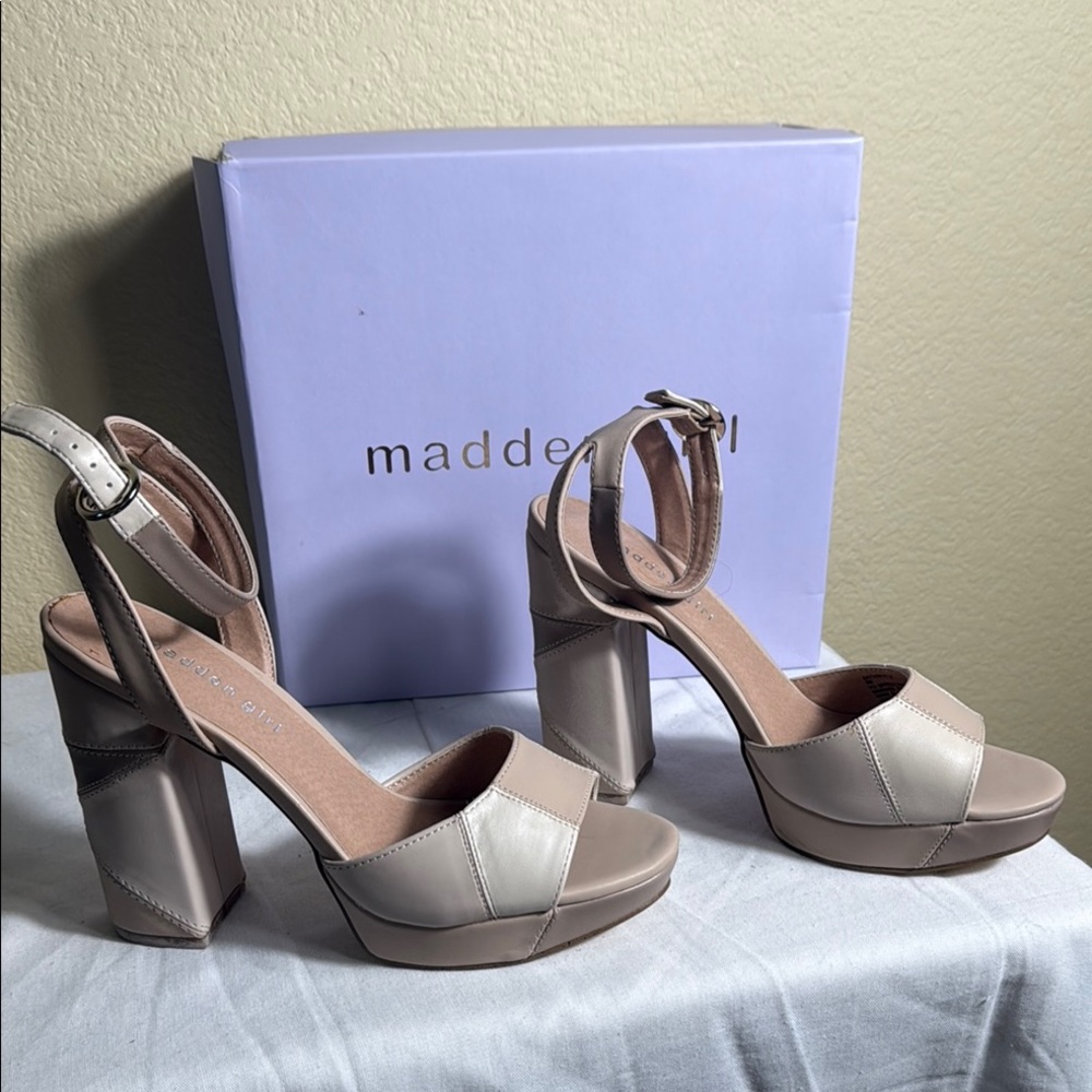 Madden Girl Cream Tan Block Heel
